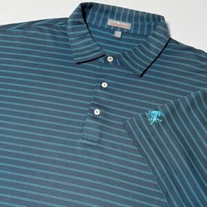 Peter Millar Summer Comfort Polo Golf Shirt Blue Stripe Men's Size XXL Bull Logo